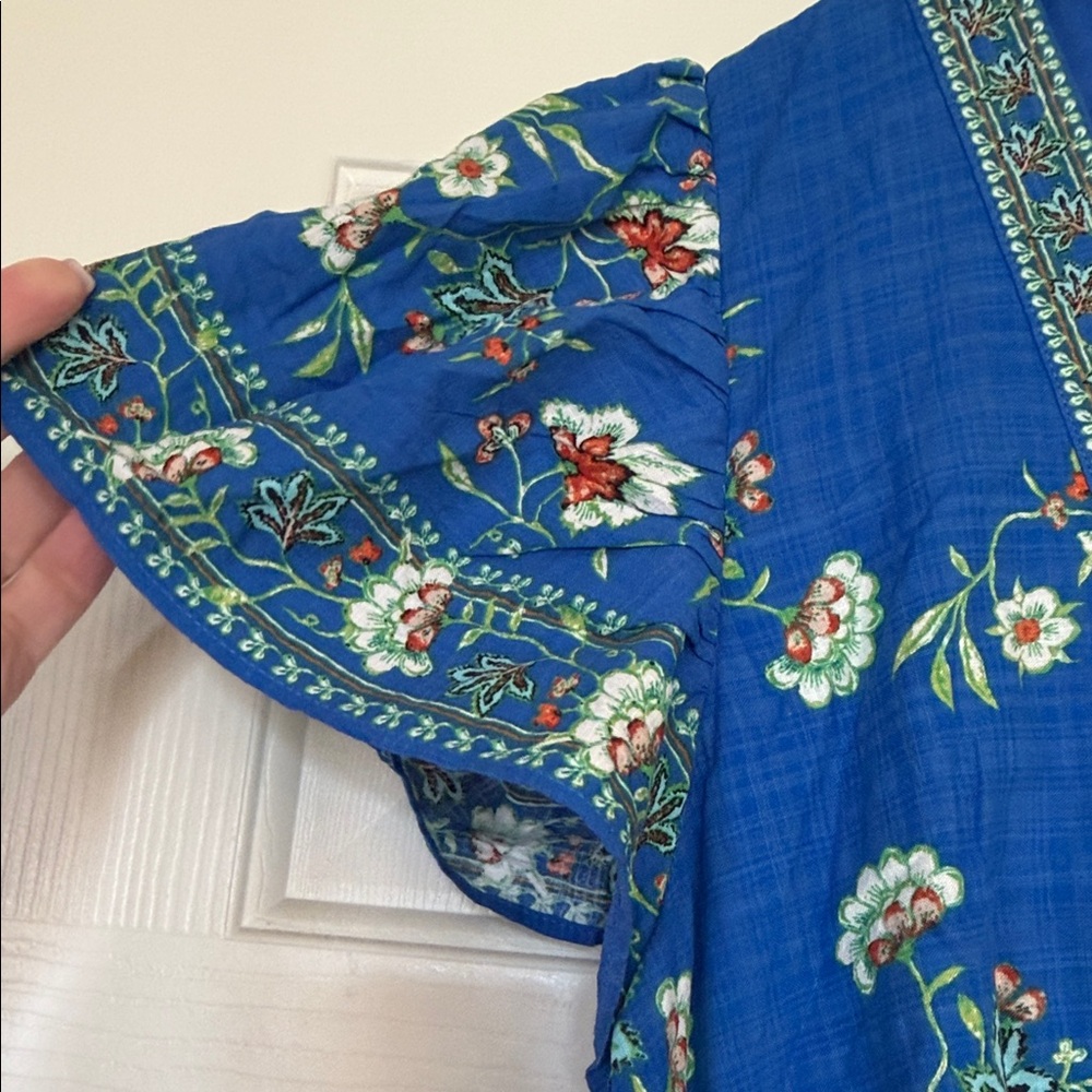 Max Studio Royal Blue Floral V-Neck Maxi Dress with Green Trim - Picture 4 of 7